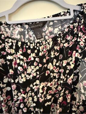 Banana Republic Black Floral Top with Pink & Cream Blossoms